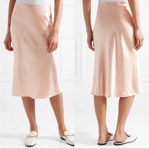 VINCE hammered satin blush pink midi skirt